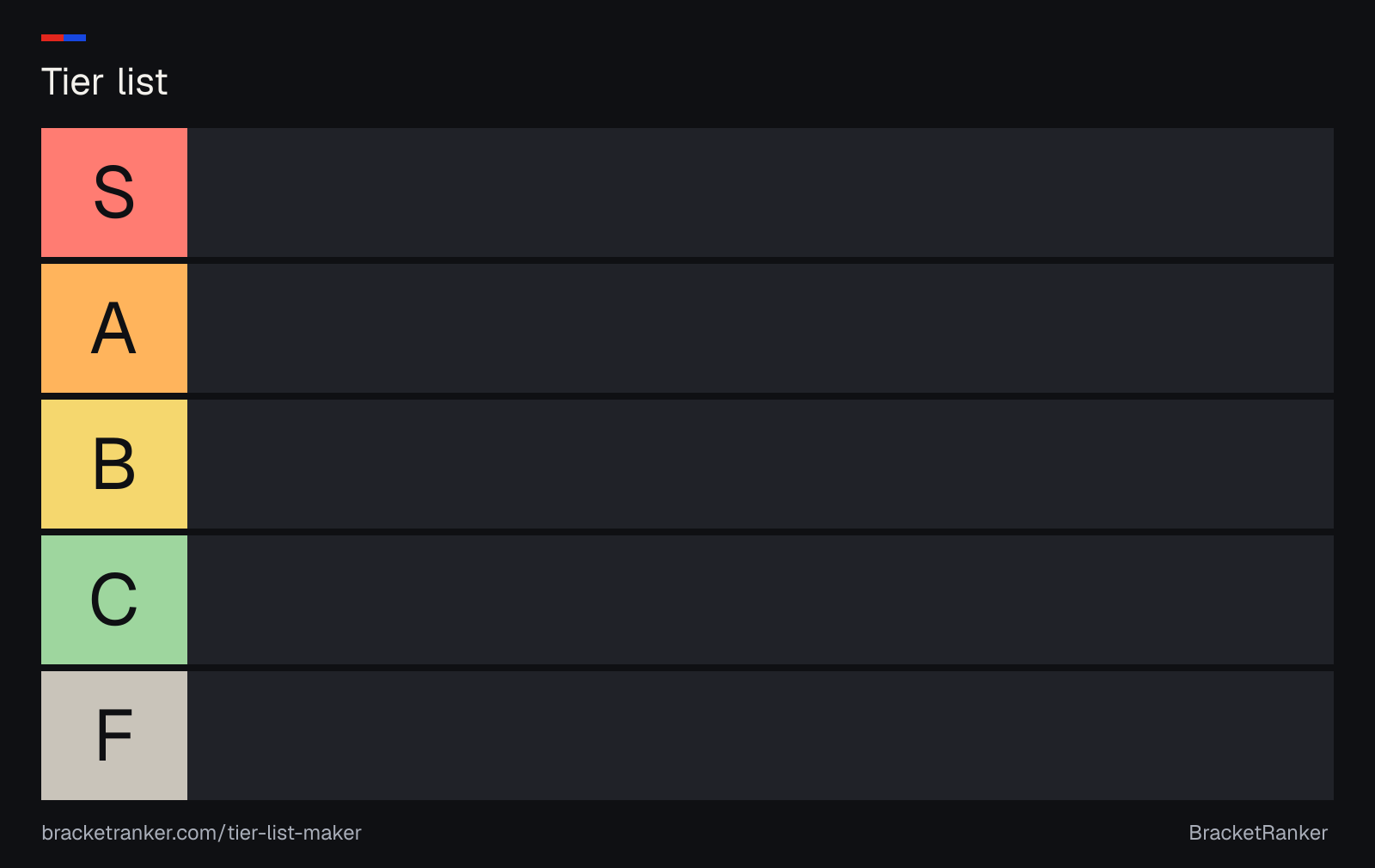 Blank five-tier list template on a dark background